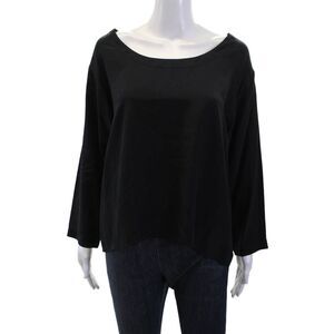 Oscar de la Renta Women Black Silk Long Sleeve Round Neck Blouse Size 12